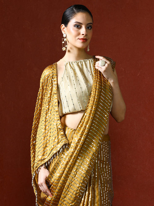 Women Sequinned Embellished Heavy Work Saree in yellow