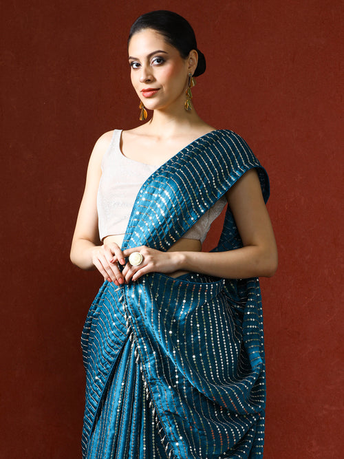Women Sequinned Embellished Heavy Work Saree in blue