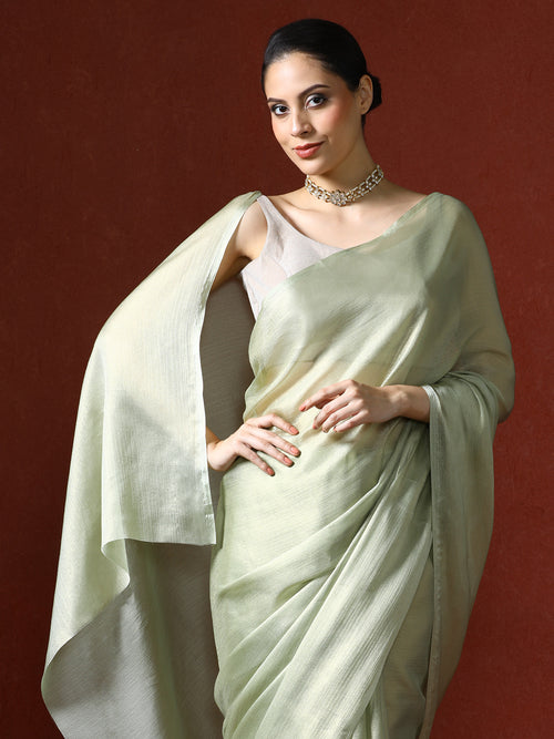 Solid Saree with Blouse Piece in Green