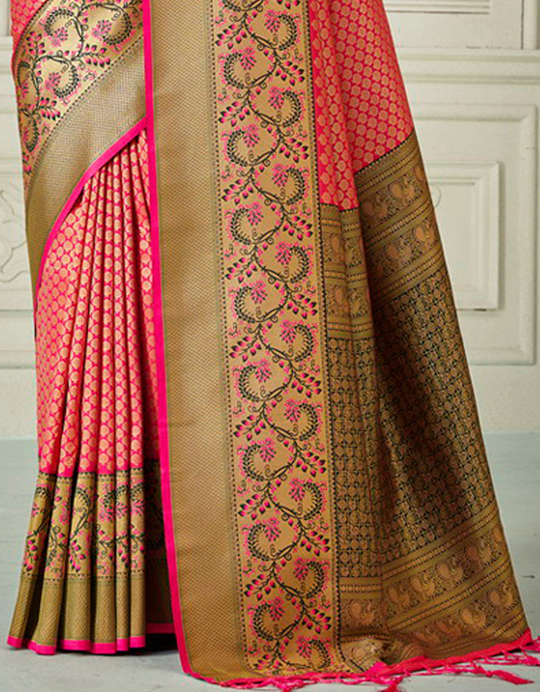 Yogini Silk Banarasi Silk Saree Pink