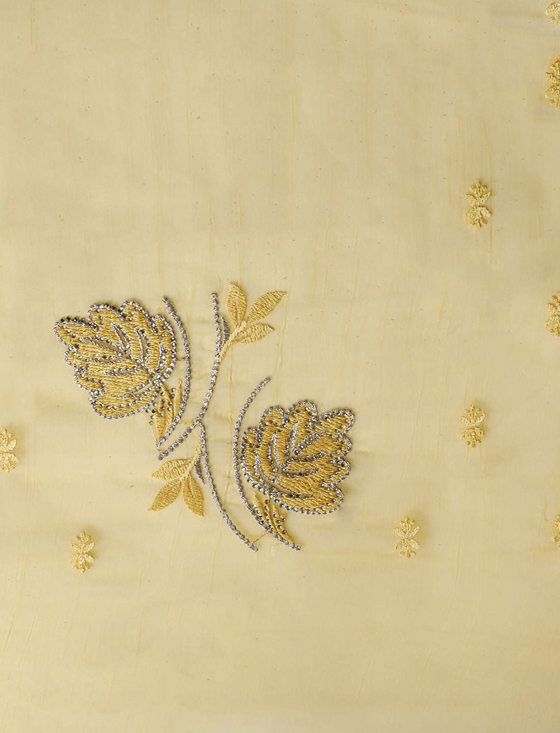 Floral Motifs Embroidered Saree with Unstitched Blouse in Yellow