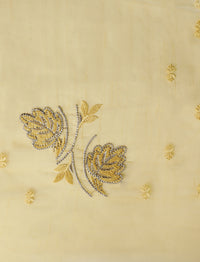 Floral Motifs Embroidered Saree with Unstitched Blouse in Yellow