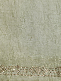 Embellished Saree With Unstitched Blouse in Green