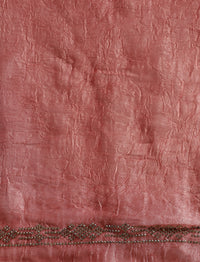 Embellished Saree With Unstitched Blouse in Peach