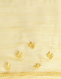 Floral Motifs Embroidered Saree with Unstitched Blouse in Yellow