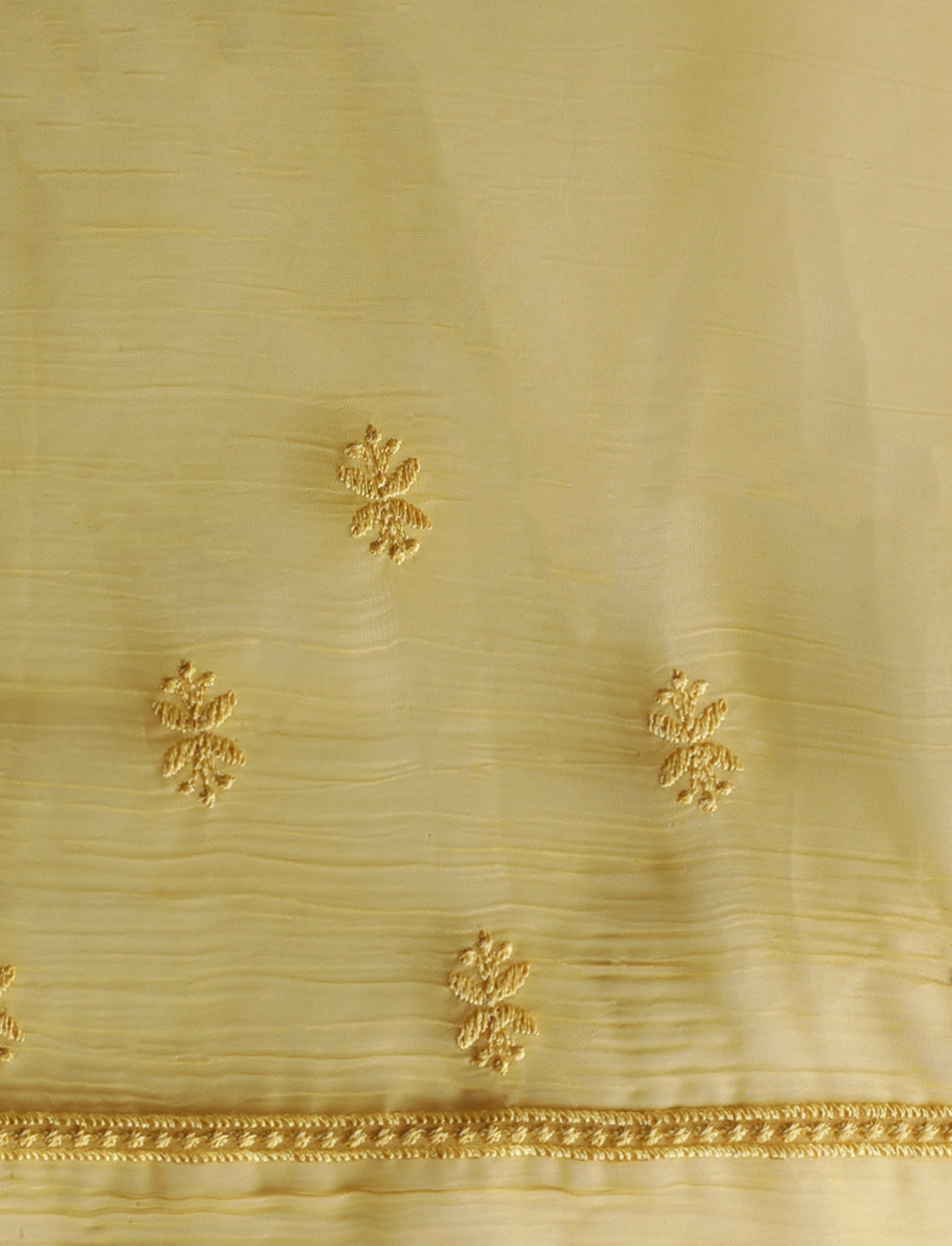 Floral Motifs Embroidered Saree with Unstitched Blouse in Yellow
