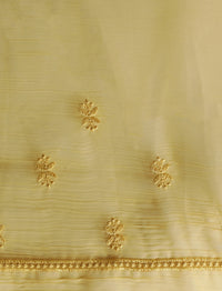 Floral Motifs Embroidered Saree with Unstitched Blouse in Yellow