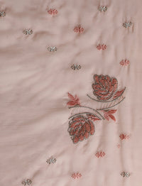 Floral Motifs Embroidered Saree with Unstitched Blouse in Peach