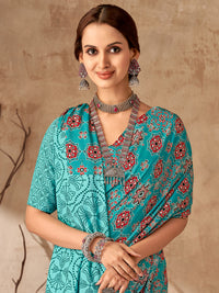 Vibrant Bandhej in Turquoise Blue