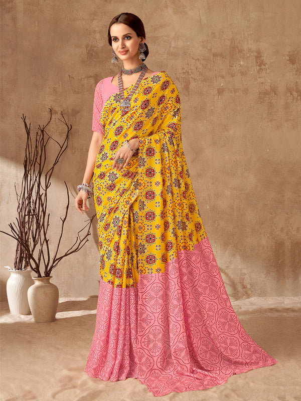 Vibrant Bandhej in Mustard Yellow