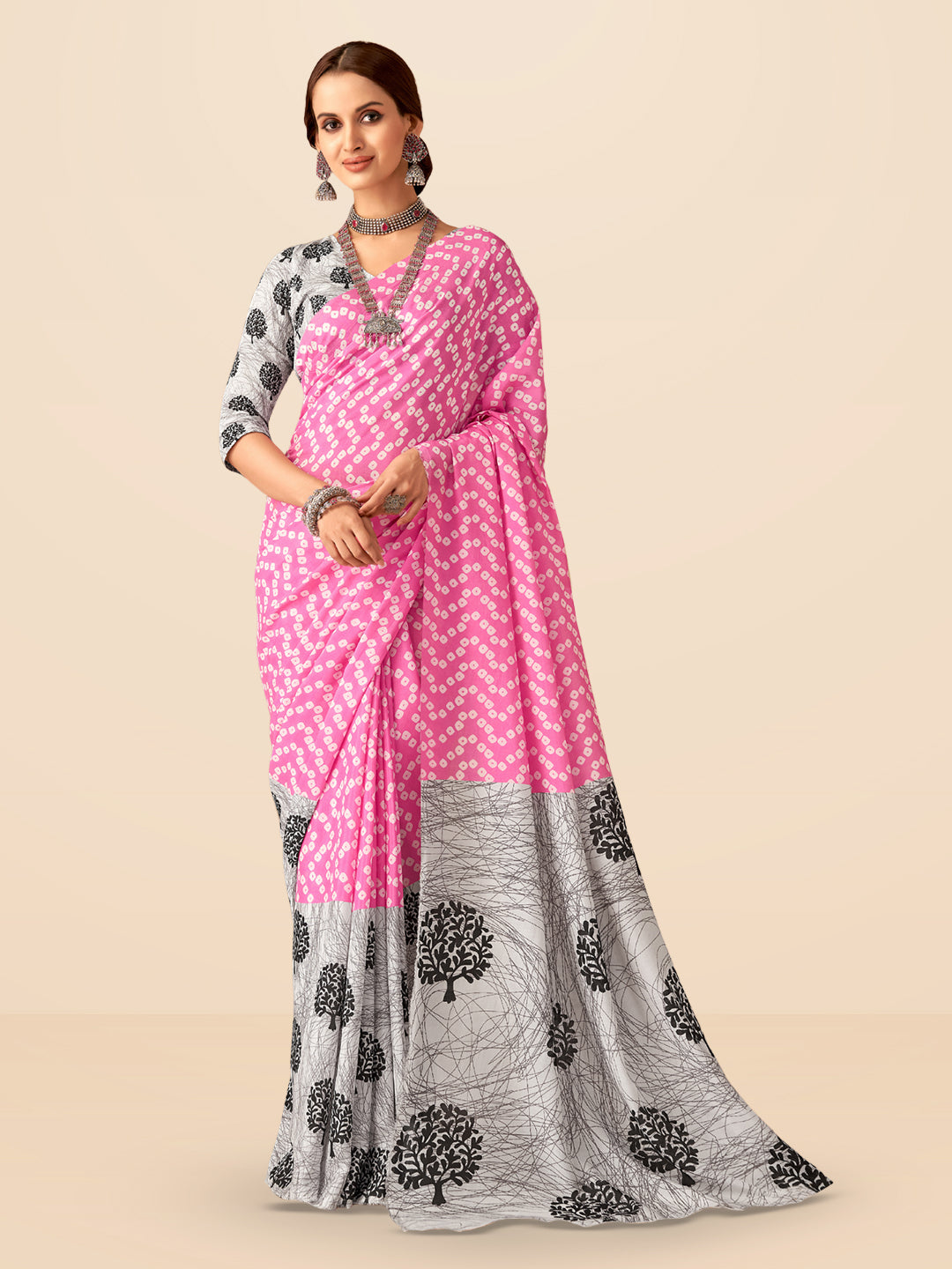 Vibrant Bandhej in Pink