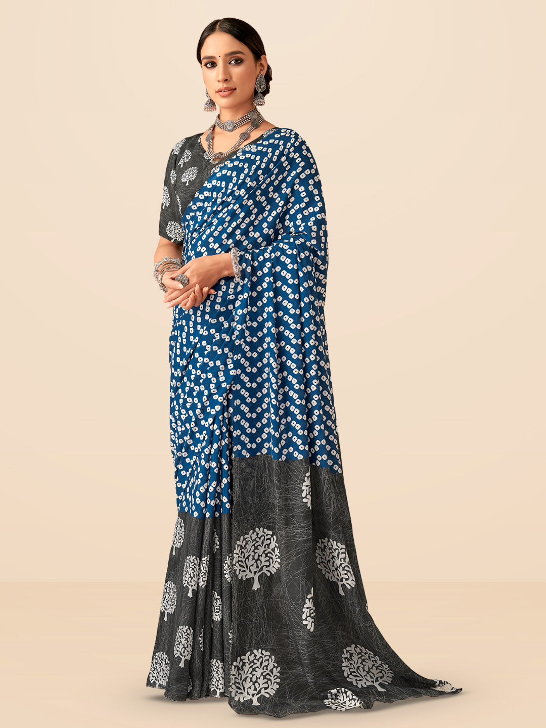 Vibrant Bandhej in Navy Blue