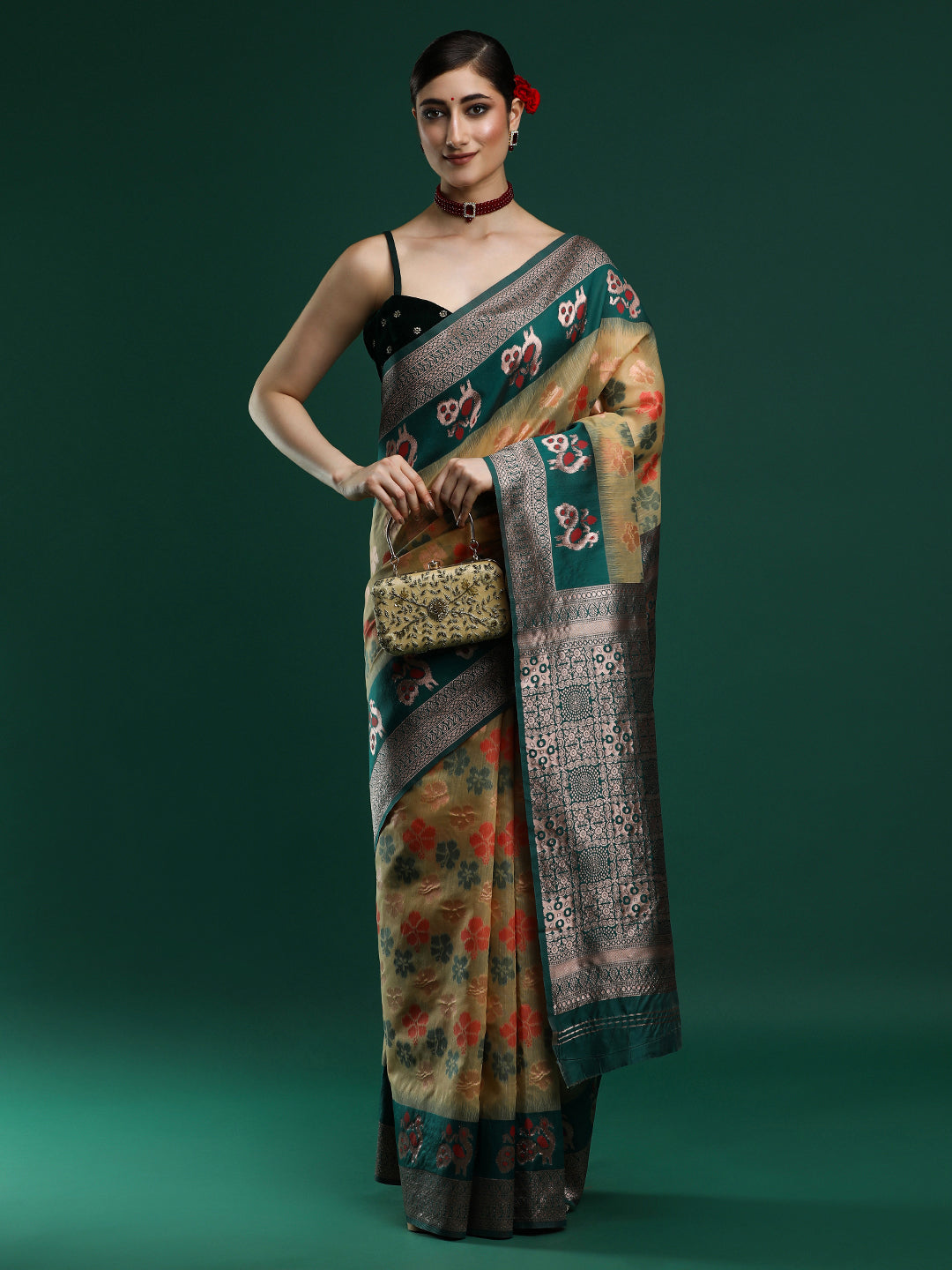Woven Design Chanderi Cotton Saree in Dark Yellow