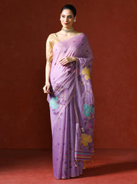 Floral Embellished Embroidered Chanderi Saree in purple