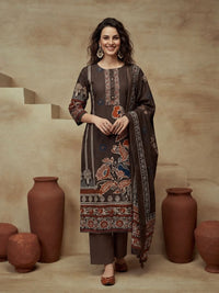 Printed Cotton Blend Round Neck Kurta & Trousers With Dupatta