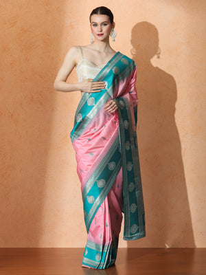 Ivory Silk in Pink - Saree by Sarha