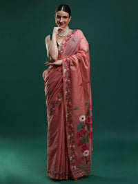 Sarha Floral Woven Design Zari Muga Saree in Pink