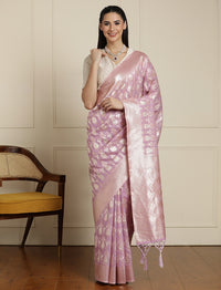 Ethnic Motifs Woven Design Muga Saree With Unstitched Blouse in Purple