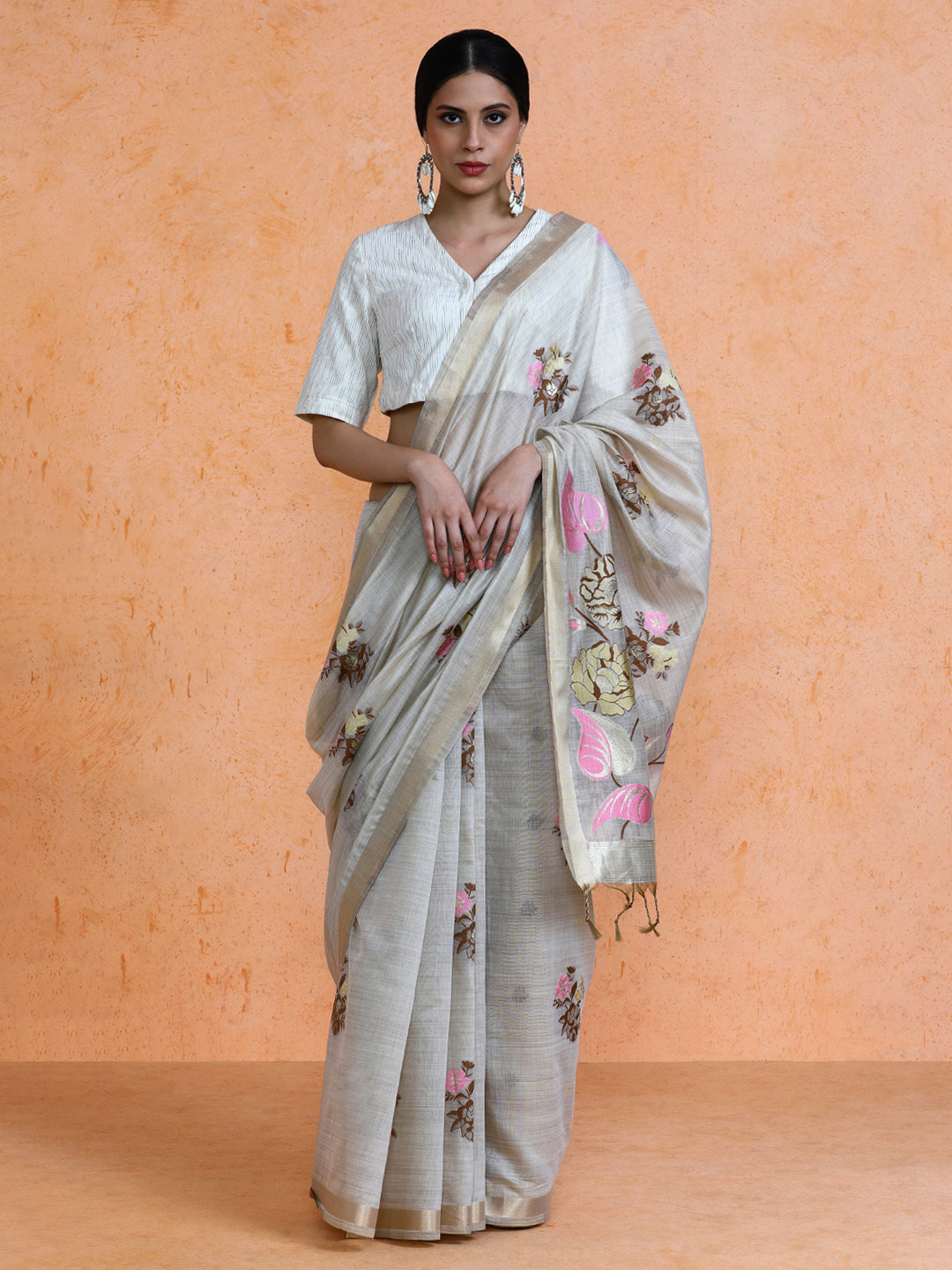 Leela Cotton in Beige with Light Pink Motifs