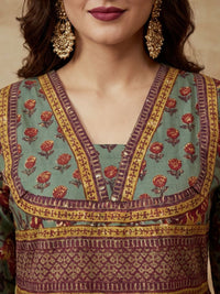 Printed V-Neck Kurta & Trousers With Dupatta