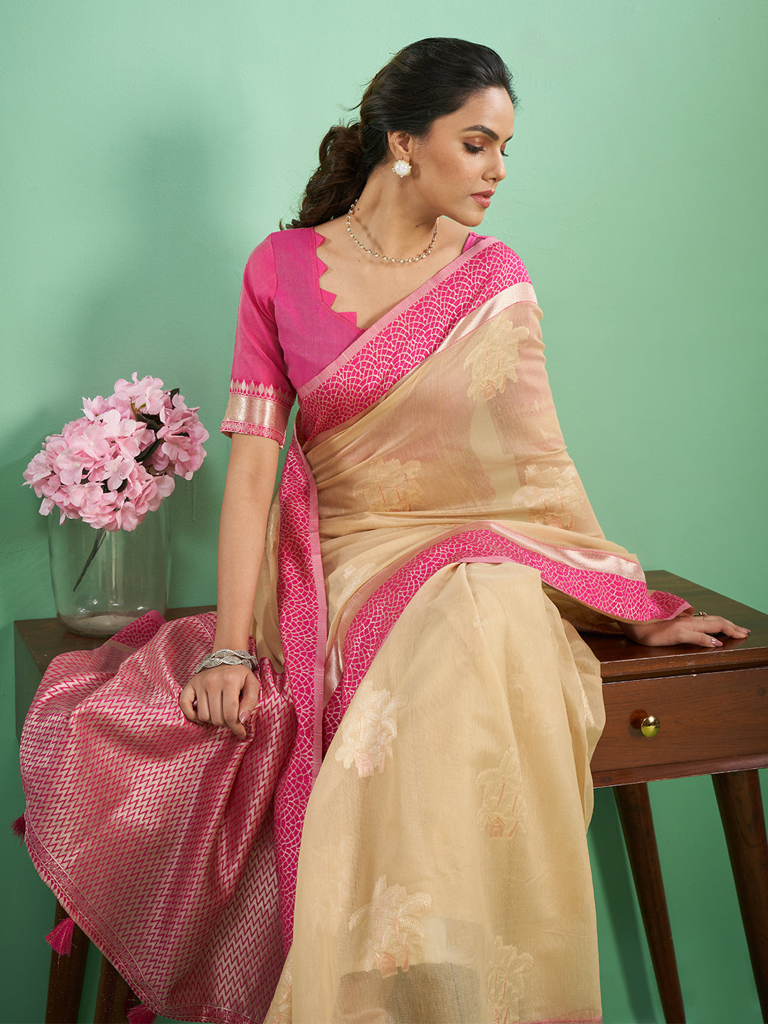 Rohini Cotton In Light Caramel & Rose Pink