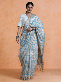 Zaika Cotton in Beige with Light Blue Motifs