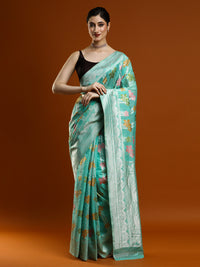 Sarha Ethnic Motifs Woven Design Zari Chanderi Saree in Sea Green