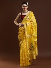 Sarha Ethnic Motifs Woven Design Zari Banarasi Saree in Yellow