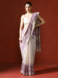 Floral Printed Chanderi Saree in purple