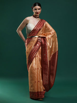 Sarha Woven Design Zari Banarasi Saree in Orange - Saree by Sarha