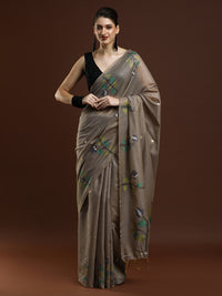 Sarha Ethnic Motif Woven Design Zari Muga Saree in Grey