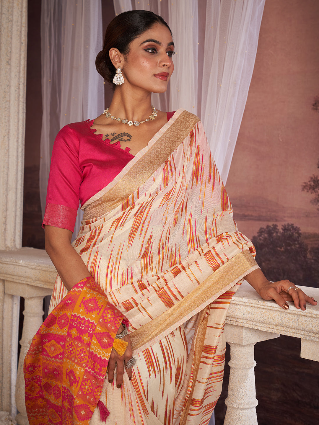 Vaanya Cotton in Rust Orange & Hot Pink