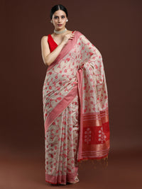 Woven Design Floral Chanderi Cotton Saree in Beige