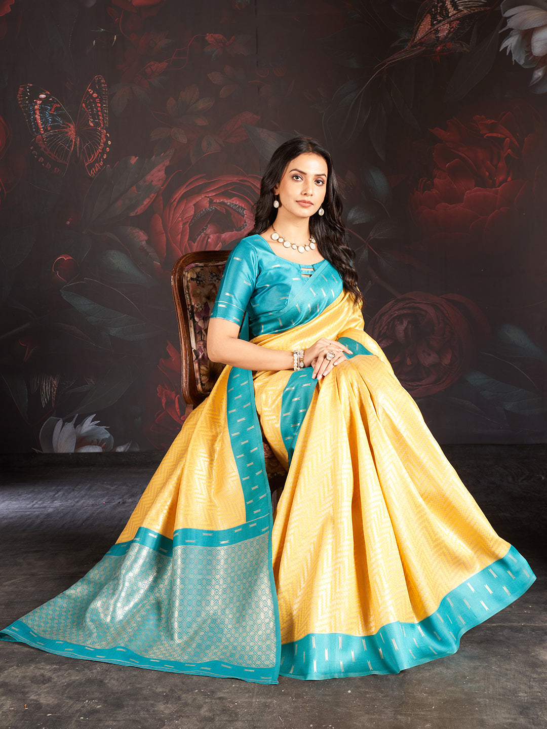 Vastra Silk In Sky Blue And Yellow