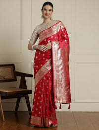 Ethnic Motifs Woven Design Banarasi Saree With Blouse in Red