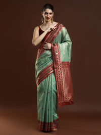 Sarha Woven Design Zari Banarasi Saree in Green