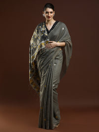 Sarha Floral Printed Muga Saree in Grey