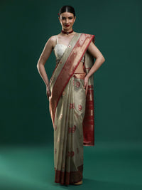 Sarha Ethnic Motifs Woven Design Banarasi Saree in Grey