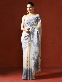 Floral Printed Chanderi Saree in grey