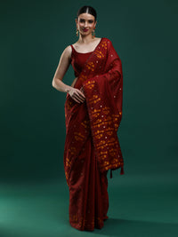 Sarha Ethnic Motifs Woven Design Zari Muga Saree in red