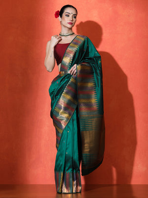 Aakshi Silk In Dark Green - Saree by Sarha