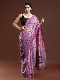 Woven Design Floral Chanderi Cotton Saree in Purple