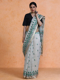 Aranya Cotton in Beige with Green Motifs