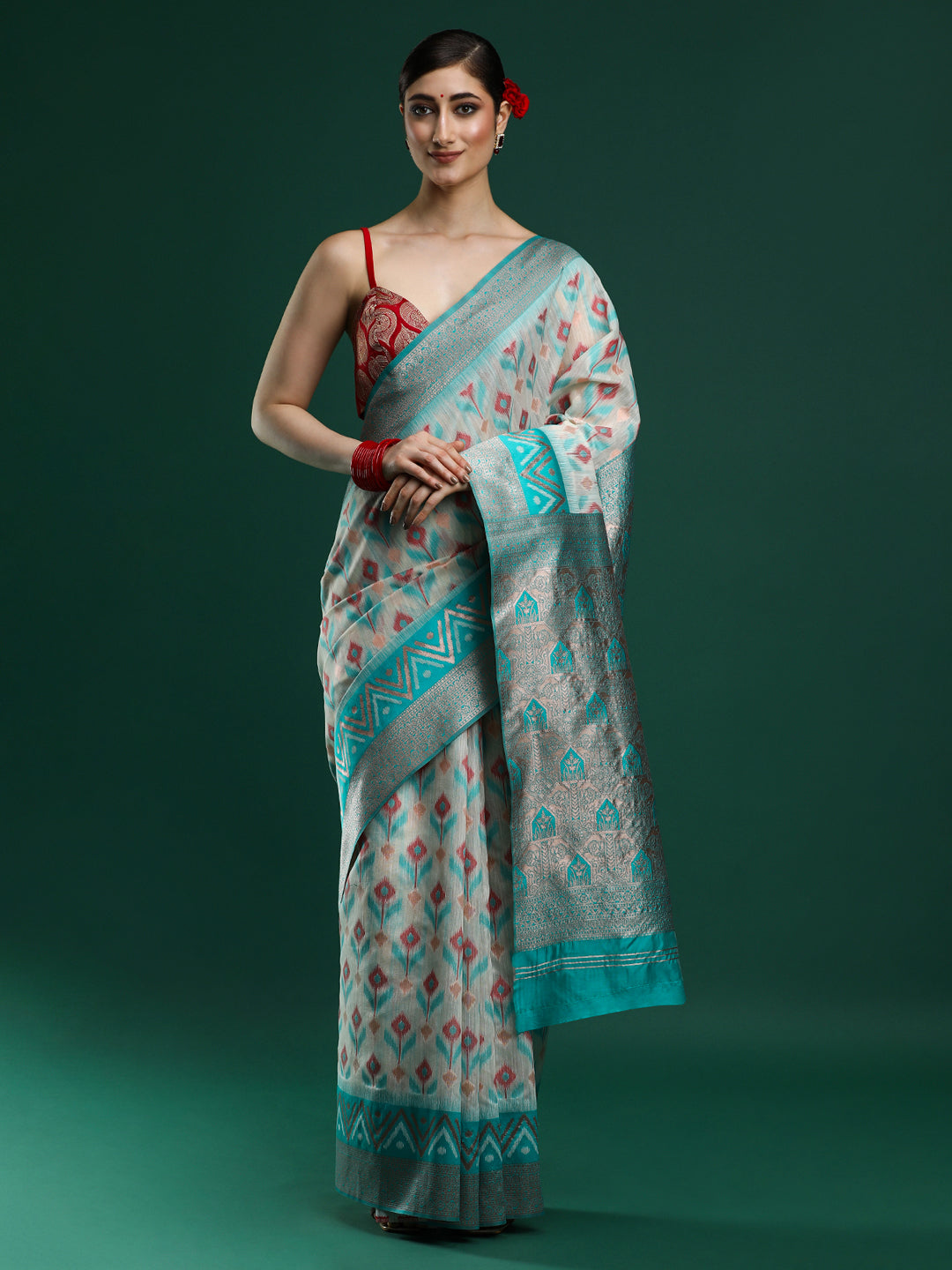 Woven Design Chanderi Cotton Saree in Light Grey