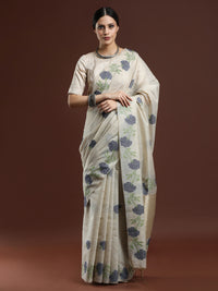 Woven Design Floral Muga Cotton Saree with Blue Motifs