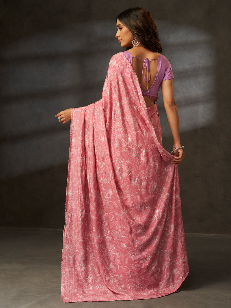 Bageecha Royale in Rose Pink with Floral Motifs