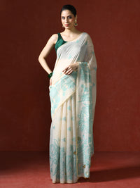 Floral Printed Zari Chanderi Saree in green