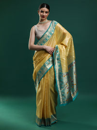 Sarha Ethnic Motifs Woven Design Banarasi Saree in Yellow