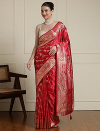 Ethnic Motif Woven Design Banarasi Saree in Pink