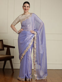 Embellished Saree With Unstitched Blouse in Lavender